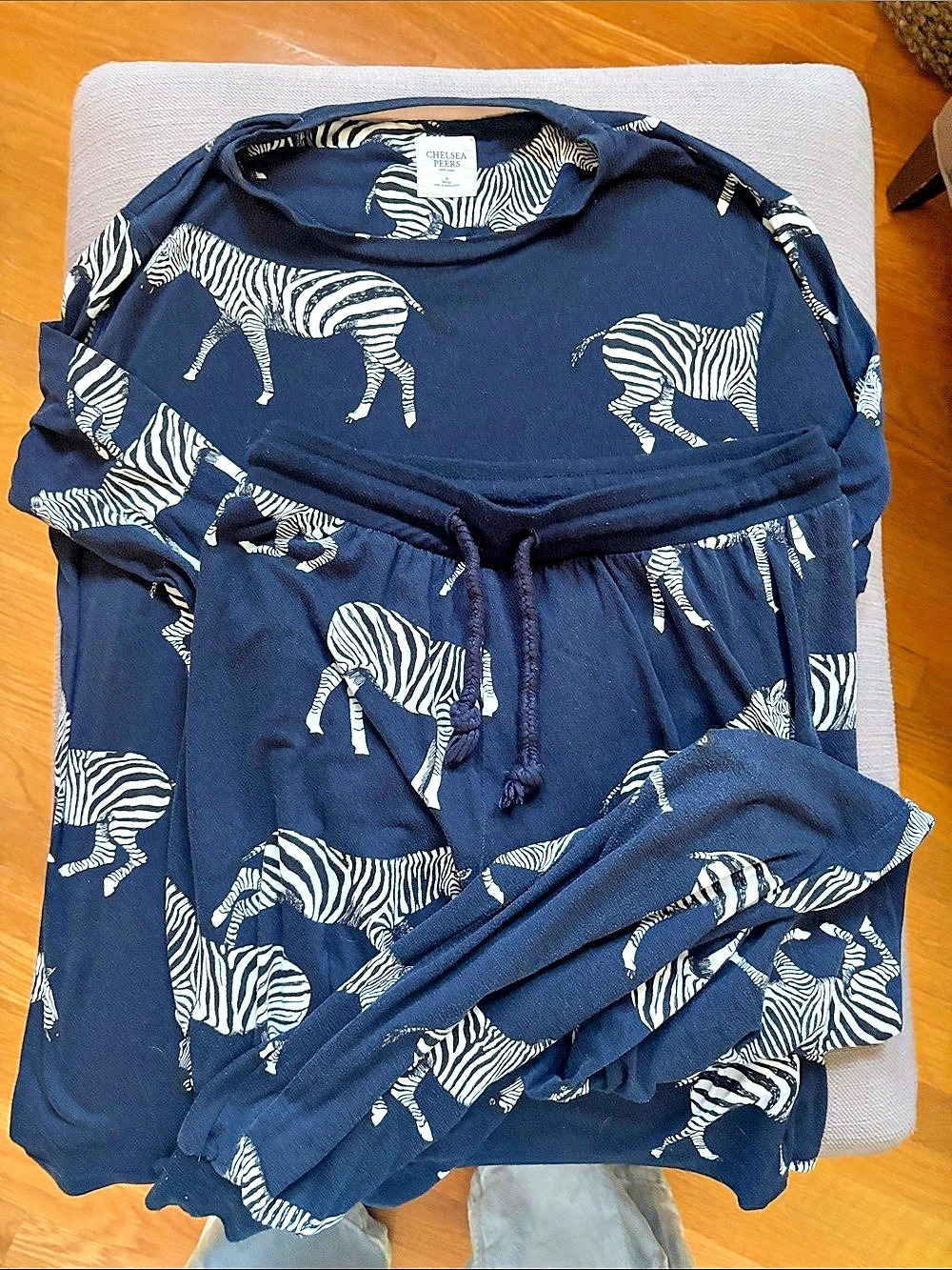 Chelsea Peers Zebra Print two piece pajamas Blue & White Medium